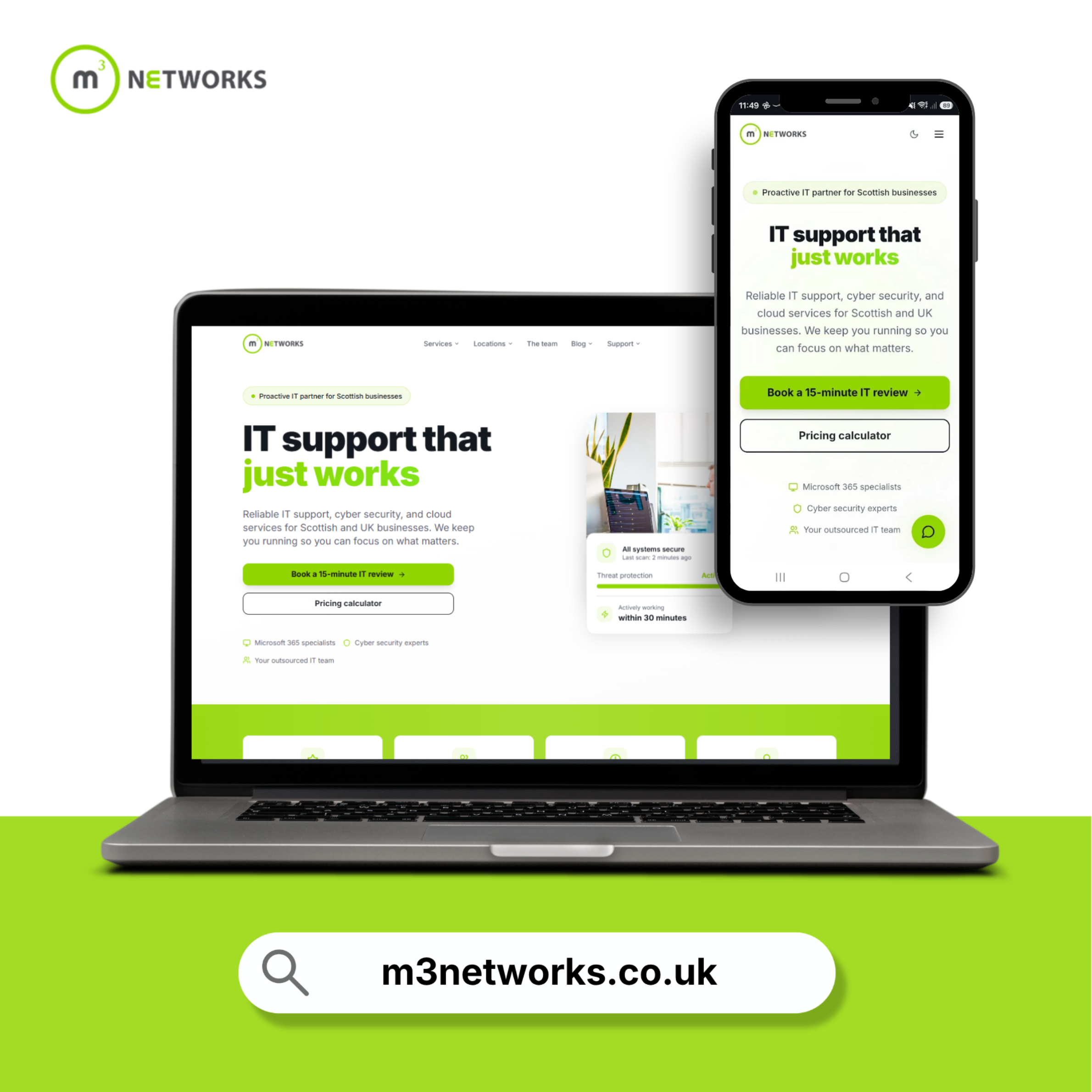M3 Networks IT support website on devices