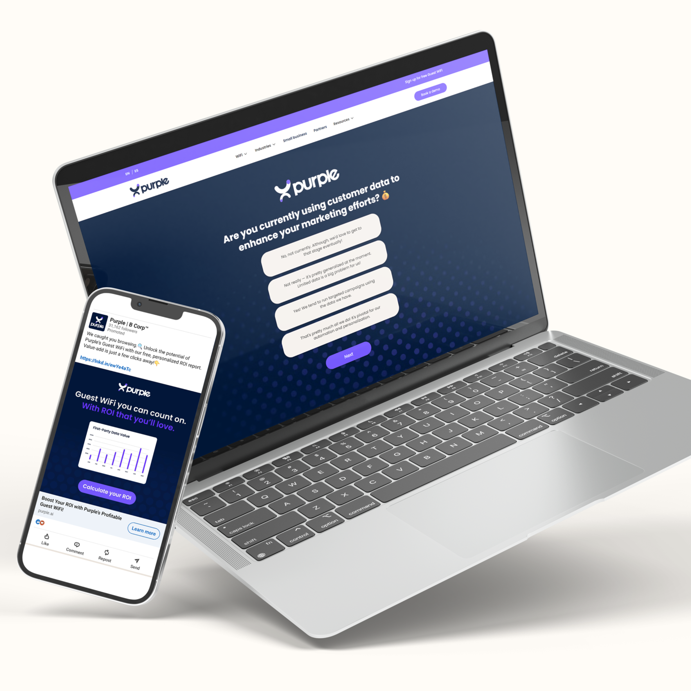 Purple website on laptop and phone